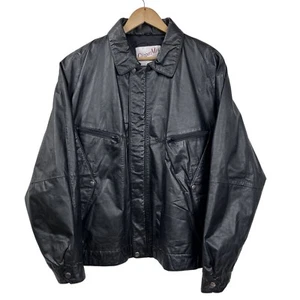 Vintage Clipper Mist by London Fog Black Leather Bomber Jacket Size 2X - Picture 1 of 7