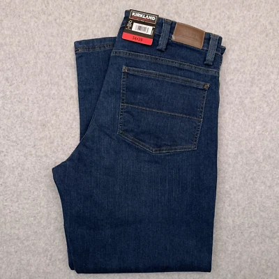 NUEVO Pantalones de mezclilla Kirkland Signature para hombre 34x29 calce recto cómodos elásticos azules Foto 1 de 4