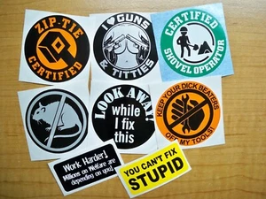 8-pack Funny Hard Hat Stickers Decals Zip Tie Certified Shovel Operator no Rats - Picture 1 of 1