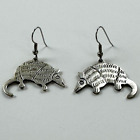Armadillo Charm Handcrafted Dangle Earrings Etched Sterling Silver .925