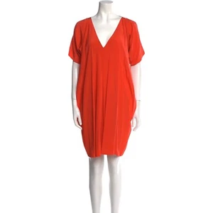 Womens Size Small Vince Coral Red Pure Silk V-Neck Silk Short Sleeve Mini Dress - Picture 1 of 4