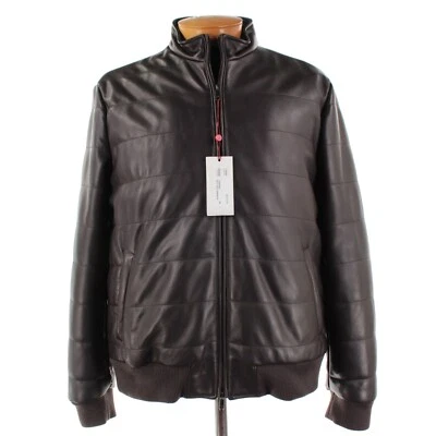 Chaqueta de bombardero Luciano Barbera nueva con etiquetas 100 % cuero talla 56 (2XL EE. UU.) en marrón liso Foto 1 de 4