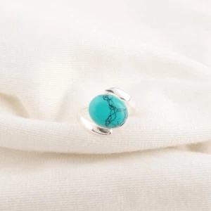 Blue Copper Turquoise Gemstone 925 Sterling Silver Ring Handmade Jewelry - Picture 1 of 3