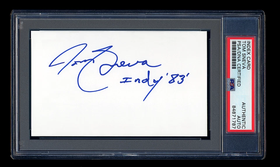 TOM SNEVA SIGNED MINT INDEX CARD PSA/DNA AUTOGRAPHED 1983 INDIANAPOLIS 500 CHAMP - Image 1 of 1