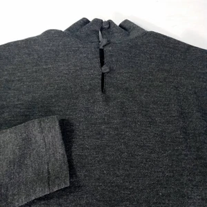 Vintage Caroline Rose Wollpullover Damen Gr. L grau Stehkragen 3-Knopf Pullover - Bild 1 von 7