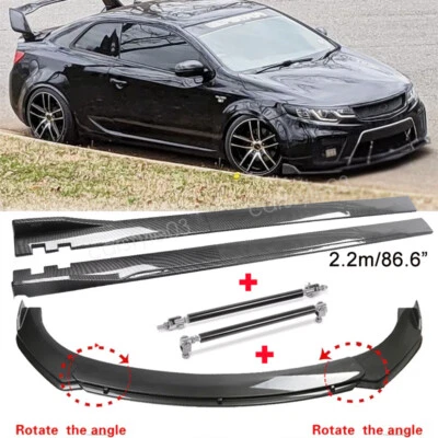 Carbon Style Front Bumper Lip Side Skirt Strut Rods For Kia Forte Koup 2010-2017 - Image 1 of 4