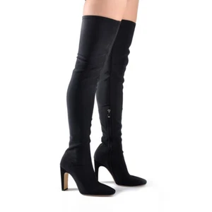 Womens Ladies Sexy Thigh High Stretch Knit Boots Over The Knee Zipper High Heels - Picture 1 of 11