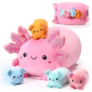 5 Pcs Kawaii Axolotl Stuffed Animal Cute 14 Inch Mom Axolotl with 4.72 in Min... - Picture 1 of 6