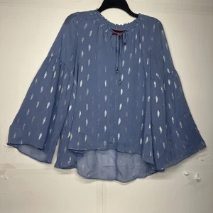 Blusa campesina Jennifer Lopez azul punto metálico para mujer talla pequeña - Imagen 1 de 8