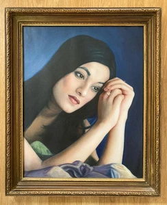 Vintage Oil Painting Stunning Lady Portrait On Canvas Paper / Board Framed - Picture 1 of 24
