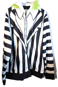 Felpa Beetlejuice uomo XL full zip nera/bianca a righe con abbellimenti nuova con etichetta - Foto 1 di 6