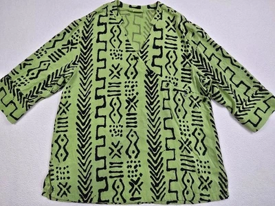Top túnica vintage Tianello Soul Of Africa verde estampado tribal manga L 3/4 para mujer Foto 1 de 4