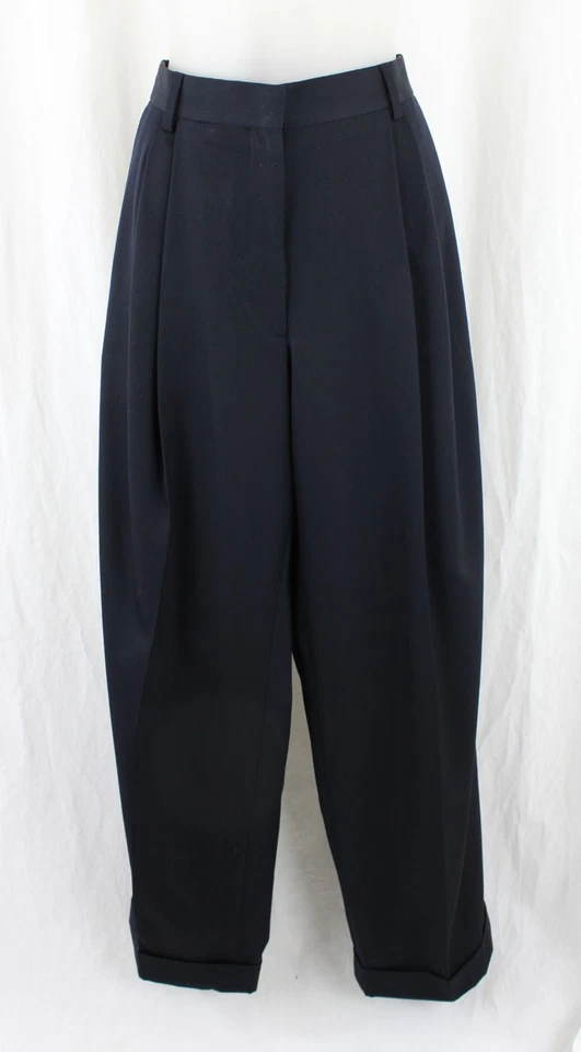 Dries Van Noten 女式海军蓝 100% 羊毛高腰裤 36 码 US 4 — 第 1/3 张图片