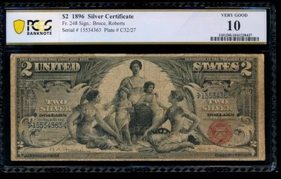 AC Fr 248 1896 $2 Silver Certificate EDUCATIONAL PCGS 10 comment - Image 1 of 2