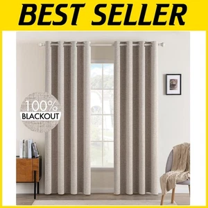 100% Blackout Linen Texture Curtains 52"x84" Natural Khaki - Picture 1 of 10