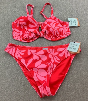 Traje de baño bikini Shade & Shore con lazo delantero con aros 2 piezas para mujer 38D parte superior L inferior rojo Foto 1 de 4