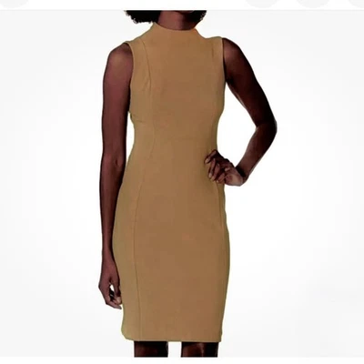 Calvin Klein Tan High Neck Sleeveless Stretch Crepe Sheath Dress Size 18W - Image 1 of 4
