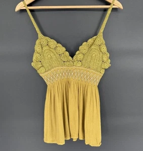 Free People Top Donna Uncinetto Babydoll Cami S Verde Boho Festival Uscire - Foto 1 di 9