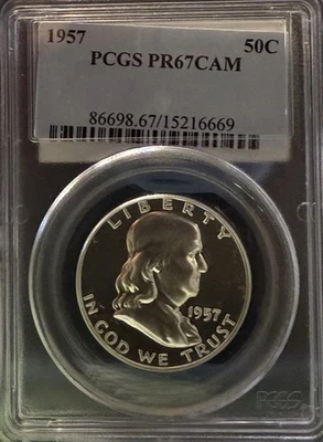Moeda 1957 prata prova Franklin meio dólar 50c com certificação PCGS PR67 CAM - Imagem 1 de 2