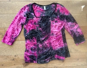 Vintage Dress Barn Floral Velvet Burnout Ruched Top Petite Large Y2K Fairy Goth - Picture 1 of 11