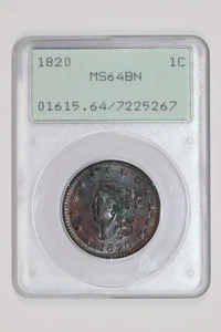 1820 LARGE DATE CORONET HEAD LARGE CENT PCGS MS64 BN RATTLER OGH! SUPER PQ! - Picture 1 of 2
