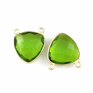 Bezel Gem Links - Gold Vermeil - Small Trillion - 15mm - Peridot Quartz -1pc - Picture 1 of 3