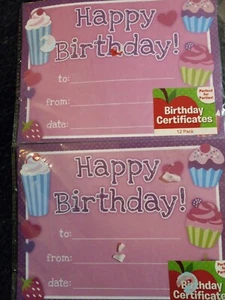Happy Birthday Party Certificates Cupcake Design Lot of 2  12 per pkg - Picture 1 of 2
