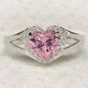 5.50ct Heart Natural Sapphire & Diamond Engagement Ring 18K White Gold Plated - Picture 1 of 15