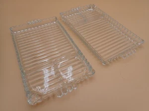 Set of 2! Vintage 1950s Hazel Atlas Orchard Crystal Line Snack Tray Smoke - Picture 1 of 5