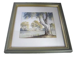 1990s "Leaning over the river" framed watercolour painting by D. Fitzgerald - Picture 1 of 8