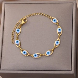 Bettelarmband 18 K Gold Pl. Nazar Auge Türkisches Auge Damen Armband Edelstahl - Bild 1 von 5