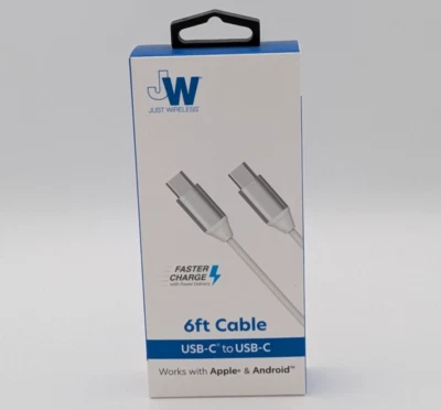 JW Just Wireless USB-C To USB-C Fast Charge w/ Power Delivery 6 Ft Cable White - Image 1 of 3