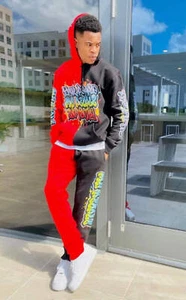 Men and Women Red/Black Your People My People Graffitti Hoodie 2-Pcs Jogger Set - Picture 1 of 4