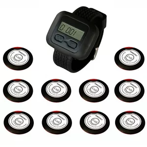 Sistemas inalámbricos de llamadas para restaurantes SINGCALL 10 campanas de un botón y 1 reloj - Imagen 1 de 1
