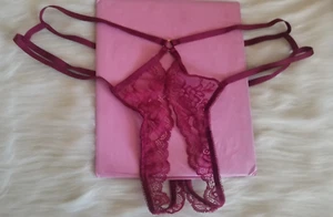 VICTORIA'S SECRET MUY SEXY ENCAJE TIRAS ABIERTO TANGA PANTY CAMPARI ROJO MEDIANO NUEVO CON ETIQUETAS - Imagen 1 de 10