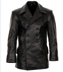 Cappotto giacca vera pelle nero uomo sottomarino tedesco ww2 vintage abbigliamento classico - Foto 1 di 3