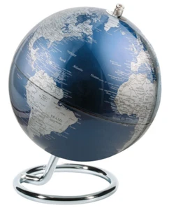 Globo terráqueo "GALILEI" de 13 cm de diámetro, base metálica anular, eje móvil - Imagen 1 de 3