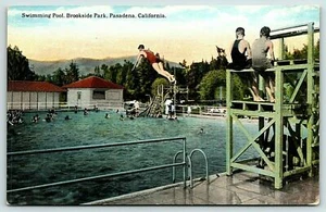 Vintage Brookside Park Swimming Pool Young Men Swimming Diving Pass Postcard A13 - Picture 1 of 2