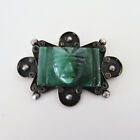 Antike mexikanische Taxco grüne Onyxmaske Brosche Pin guter Zustand alte Patina 1920er