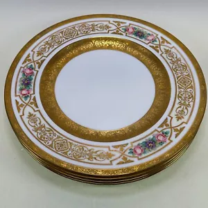George Jones & Sons Crescent Gold Trim Hand Painted Dinner Plates - Set of 4 - Picture 1 of 7