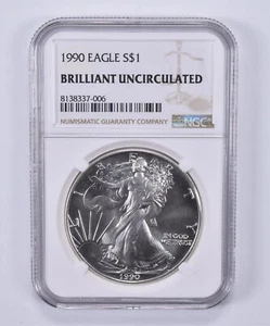 1990 American Silver Eagle BU NGC Brown Label - Picture 1 of 5