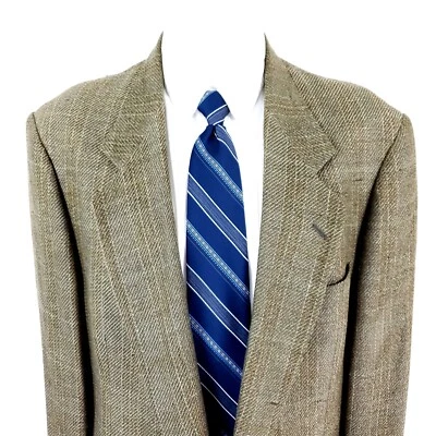 Pierre Cardin Tweed Wool 2 Button Sport Coat 42L Tan Green Plaid Check - Image 1 of 4