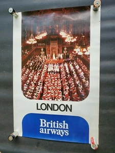 Vtg 1980s London British Airways Travel Poster "House of Lords" 20" x 30" G++ - Picture 1 of 4