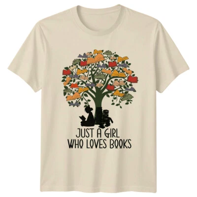 Girl Reading Book Tree Just A Girl Who Loves Books T-Shirt - Image 1 of 4
