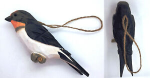 2 Stück geschnitzter Holzvogel Schwalben mit Aufhänger | 10 cm Dekovogel bemalt