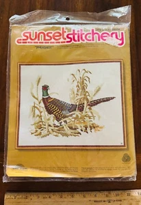 Vintage Sunset Stitchery Pheasant 2459 Embroidery Crewel Wool Kit 16x20 NOS - Picture 1 of 2