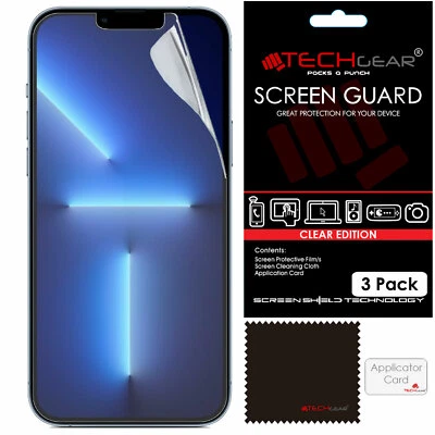 3 Pack TECHGEAR CLEAR Screen Protector Guard for iPhone 16e, iPhone 13, 13 Pro