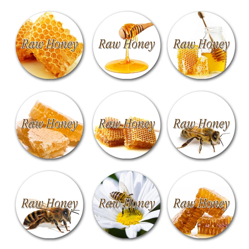 RAW HONEY 2 英寸圆形罐标签农场家庭厨房商店商品展示 — 第 1/1 张图片