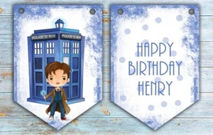 Banderín de cumpleaños personalizado Dr Who, banderín de fiesta, Dr Who, guirnalda azul - Imagen 1 de 1