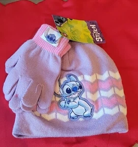 Disney Stitch Hat and Gloves Girls Set Size One Light Purple  - Picture 1 of 8